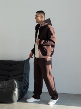 Зимний теплый спортивный костюм с кофтой на змейке в коричневом оттенке К-983