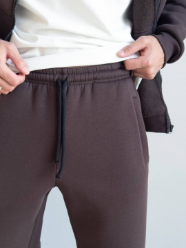 Зимний теплый спортивный костюм с кофтой на змейке в коричневом оттенке К-983