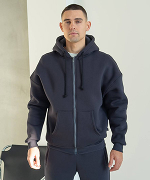 Теплый мужской зимний костюм графит оверсайз на молнии с капюшоном К-984