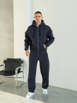 Теплый мужской зимний костюм графит оверсайз на молнии с капюшоном К-984