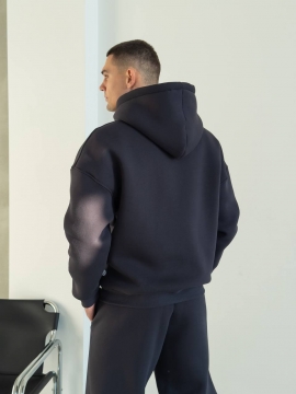 Теплый мужской зимний костюм графит оверсайз на молнии с капюшоном К-984