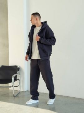 Теплый мужской зимний костюм графит оверсайз на молнии с капюшоном К-984
