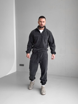 Темно серый флисовый мужской костюм на зиму К-986