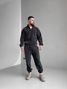 Темно серый флисовый мужской костюм на зиму К-986