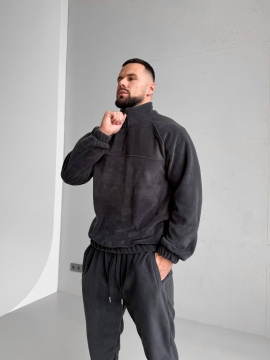 Темно серый флисовый мужской костюм на зиму К-986