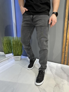 Мужские подзауженные джинсы BigBull темно серые с потертостями Д-856