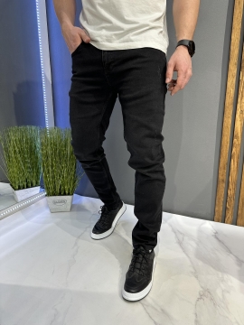 Черные мужские подзауженные джинсы BigBull с потертостями Д-857