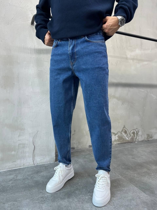 Синие мужские джинсы мом в синем цвете Д-862