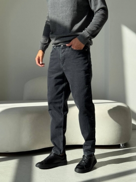 Темно-темно серые мужские джинсы мом Д-867