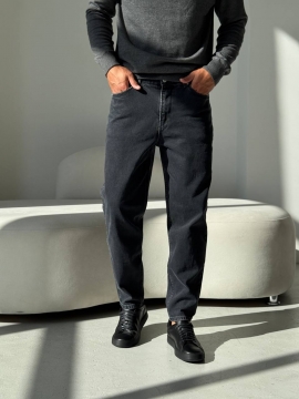 Темно-темно серые мужские джинсы мом Д-867