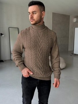 Вязаный мужской свитер под горло в оттенке капучино Т-1354