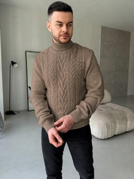 Вязаный мужской свитер под горло в оттенке капучино Т-1354