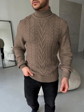 Вязаный мужской свитер под горло в оттенке капучино Т-1354