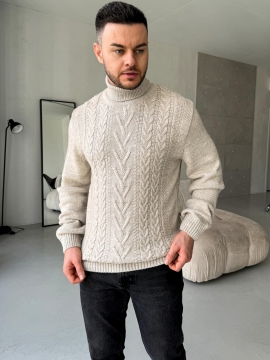 Светло бежевый свитер мужской с узорами под горло Т-1357