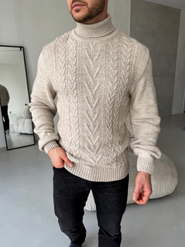 Светло бежевый свитер мужской с узорами под горло Т-1357