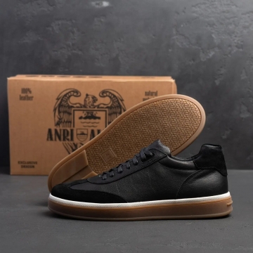 Стильні чорні чоловічі кеди з коричневою підошвою Т-1028