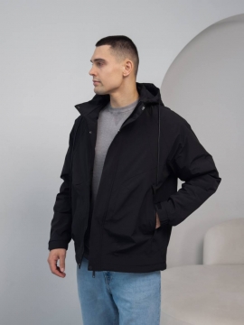 Черная мужская демисезонная куртка со сьемным капюшоном К-1552
