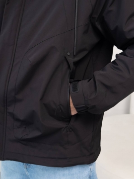 Черная мужская демисезонная куртка со сьемным капюшоном К-1552