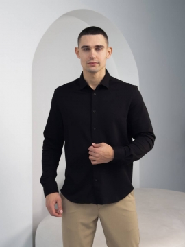 Черная стильная рубашка с длинным рукавом из текстурной ткани Р-1538