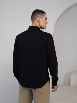 Черная стильная рубашка с длинным рукавом из текстурной ткани Р-1538