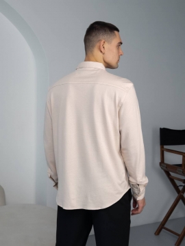 Бежевая мужская текстурная стильная рубашка с длинным рукавом Р-1539