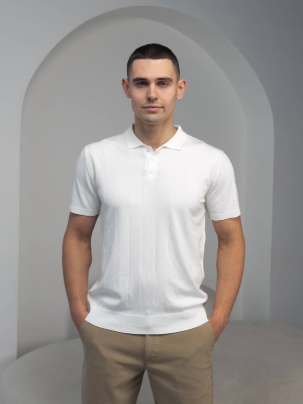 Белая футболка поло из вискозы на пуговицах Ф-1520