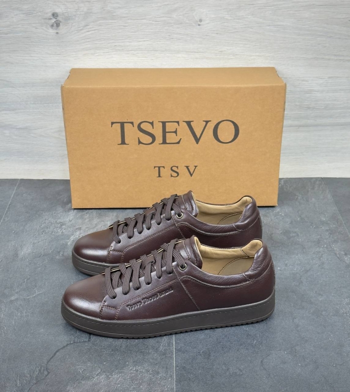 Мужские темно коричневые кожаные кеды Tsevo Т-1031