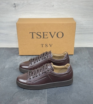 Мужские темно коричневые кожаные кеды Tsevo Т-1031