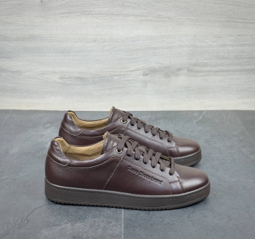 Мужские темно коричневые кожаные кеды Tsevo Т-1031