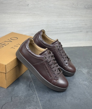 Мужские темно коричневые кожаные кеды Tsevo Т-1031