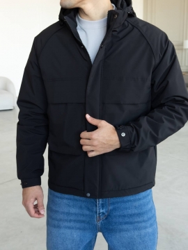 Черная мужская куртка весна осень из плащевки с капюшоном К-1556