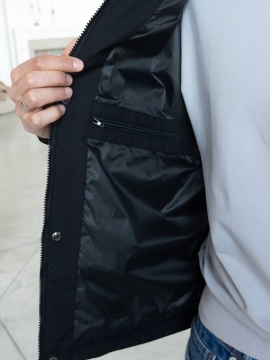 Черная мужская куртка весна осень из плащевки с капюшоном К-1556