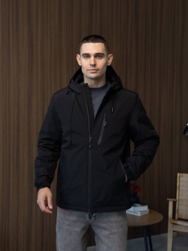 Черная стильная куртка мужская весна осень с капюшоном К-1559