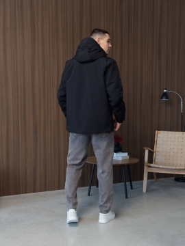 Черная стильная куртка мужская весна осень с капюшоном К-1559