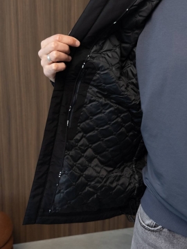 Черная стильная куртка мужская весна осень с капюшоном К-1559