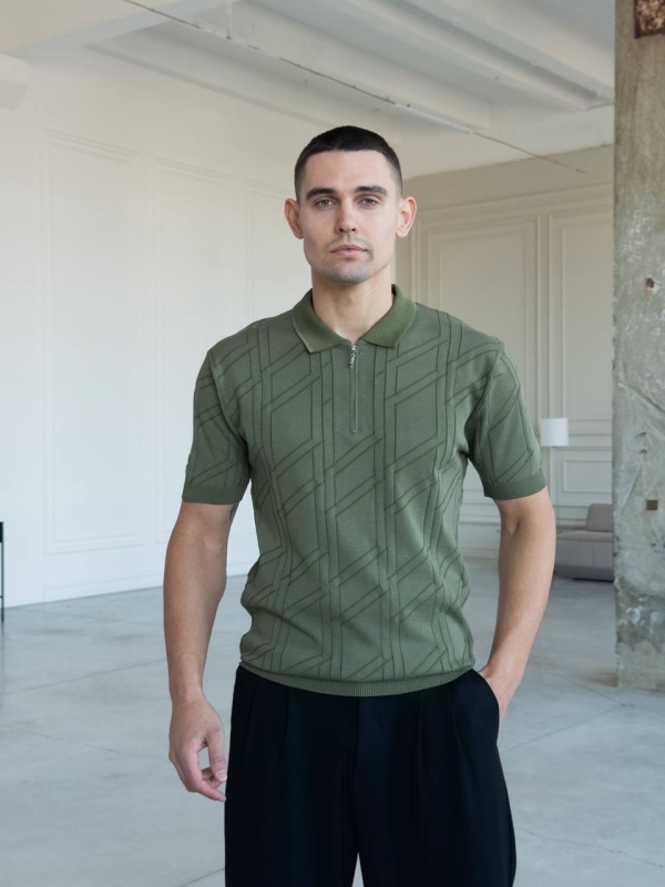 Мужское поло на змейке в зеленом цвете Ф-1522