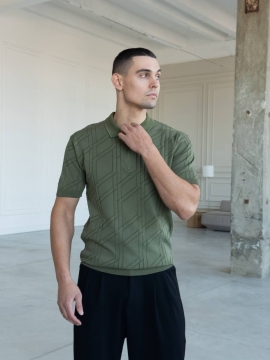 Мужское поло на змейке в зеленом цвете Ф-1522