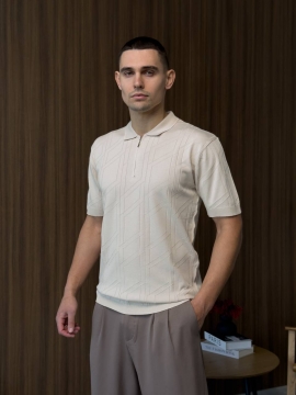 Бежевое мужское стильное поло на змейке Ф-1524