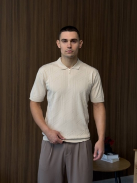 Бежевое мужское стильное поло на змейке Ф-1524