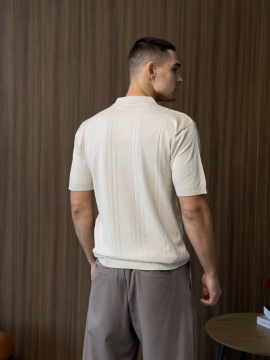 Бежевое мужское стильное поло на змейке Ф-1524