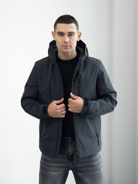 Темно серая мужская куртка весна осень с капюшоном К-1565