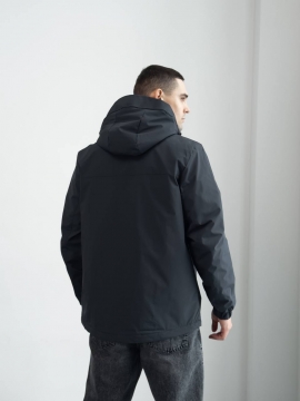 Темно серая мужская куртка весна осень с капюшоном К-1565