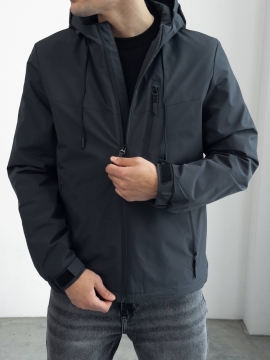 Темно серая мужская куртка весна осень с капюшоном К-1565