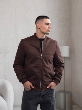 Стильный темно коричневый мужской замшевый бомбер на весну К-1566