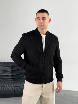 Чорний замшевий чоловічий демісезонний бомбер на блискавці К-1567