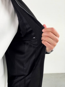 Чорний замшевий чоловічий демісезонний бомбер на блискавці К-1567