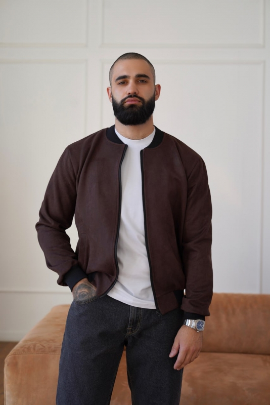 Темно коричневый мужской легкий весенний бомбер К-1568