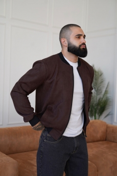 Темно коричневый мужской легкий весенний бомбер К-1568