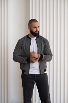 Серый мужской весенний бомбер на молнии К-1569