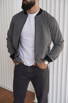 Серый мужской весенний бомбер на молнии К-1569